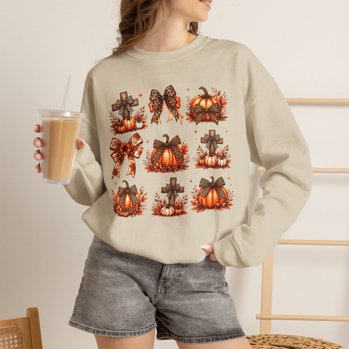 Autumn Pumpkin & Cross Crewneck Sweatshirt