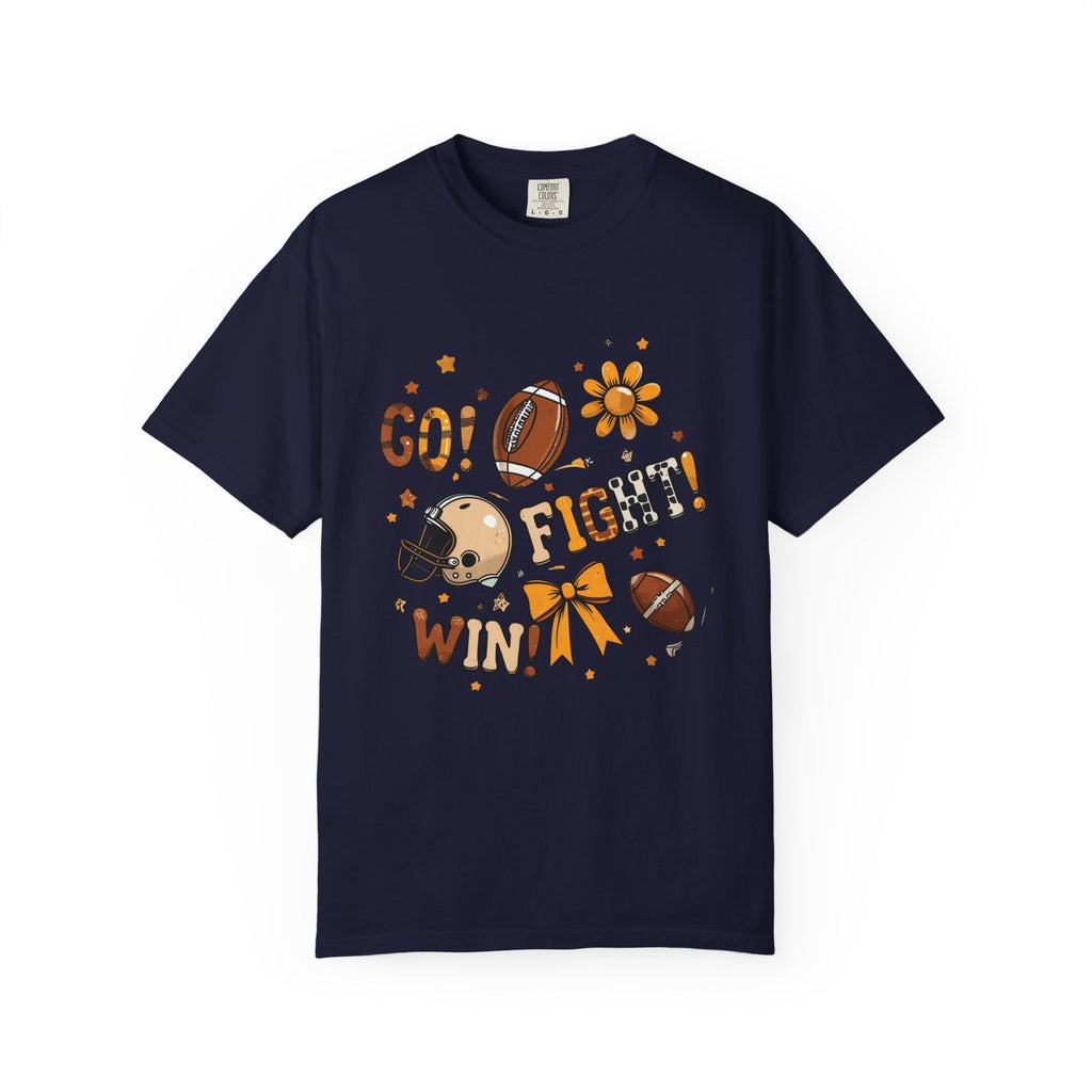 Football Cheerleader Graphic T-Shirt — "Go! Fight! Win!" Game Day Tee