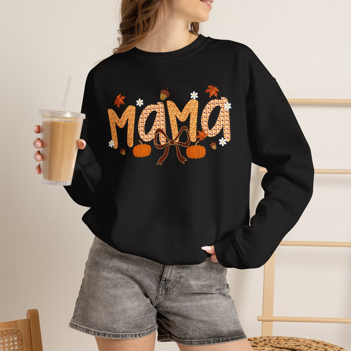 Mama Fall Sweatshirt — Autumn Pumpkins & Leaves Crewneck
