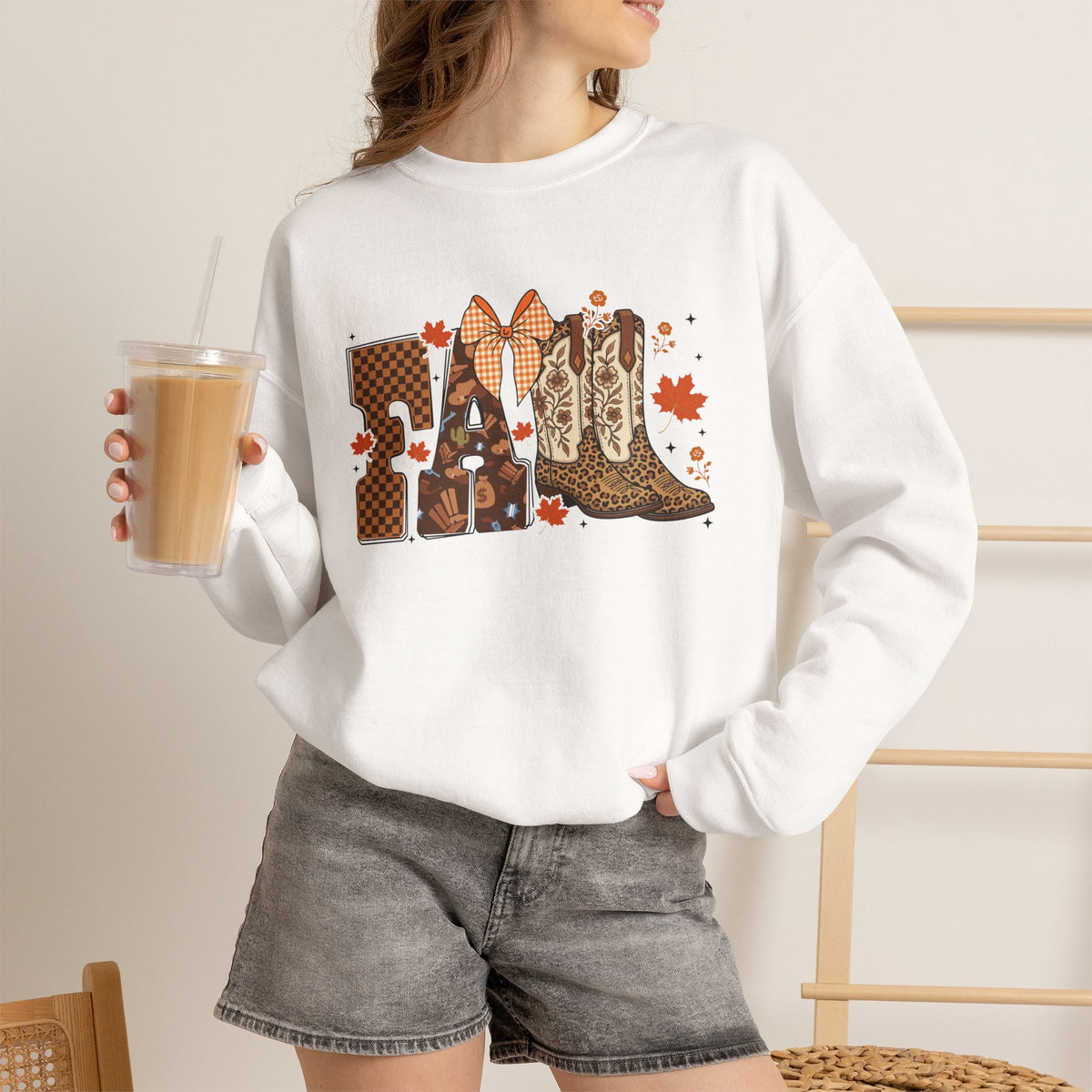 Cowgirl Boots Fall Crewneck Sweatshirt — Western Autumn Graphic