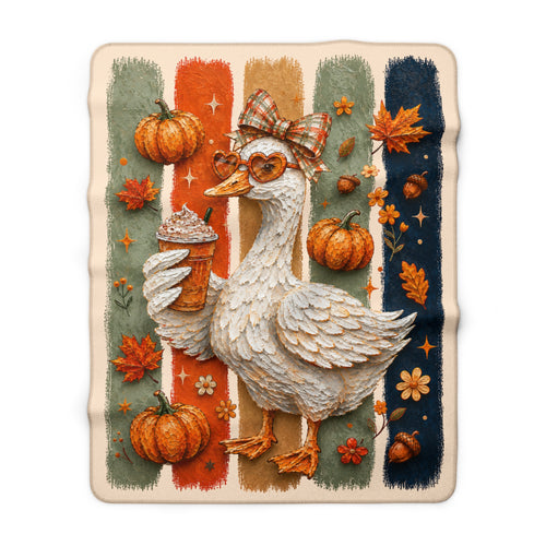 Autumn Goose Sherpa Blanket — Cozy Pumpkin & Leaves Fall Throw