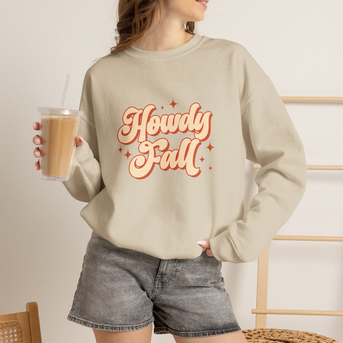 Howdy Fall Crewneck Sweatshirt — Retro Pumpkin Spice Autumn Pullover