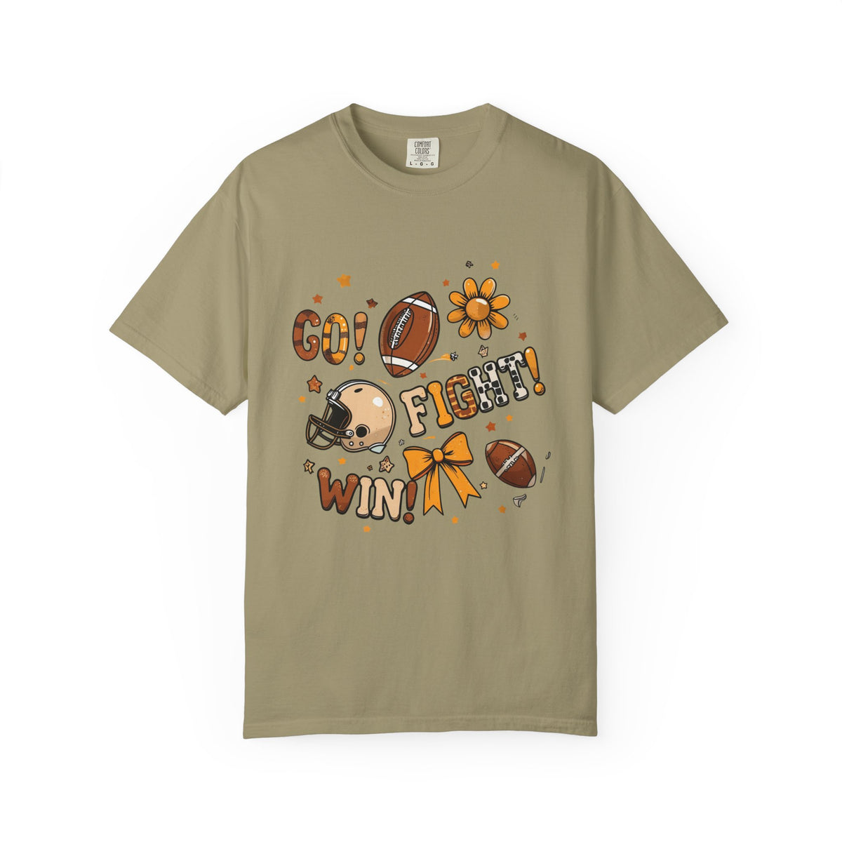 Football Cheerleader Graphic T-Shirt — "Go! Fight! Win!" Game Day Tee