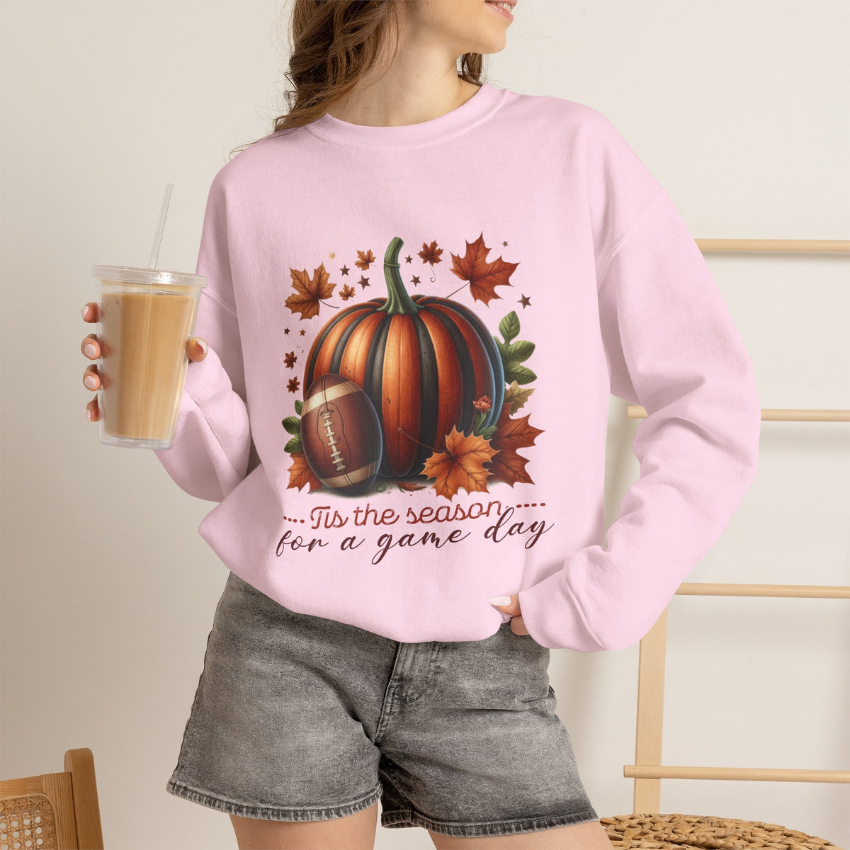 Crewneck Sweatshirt - Autumn Pumpkin Football 'Tis the Season for a Game Day
