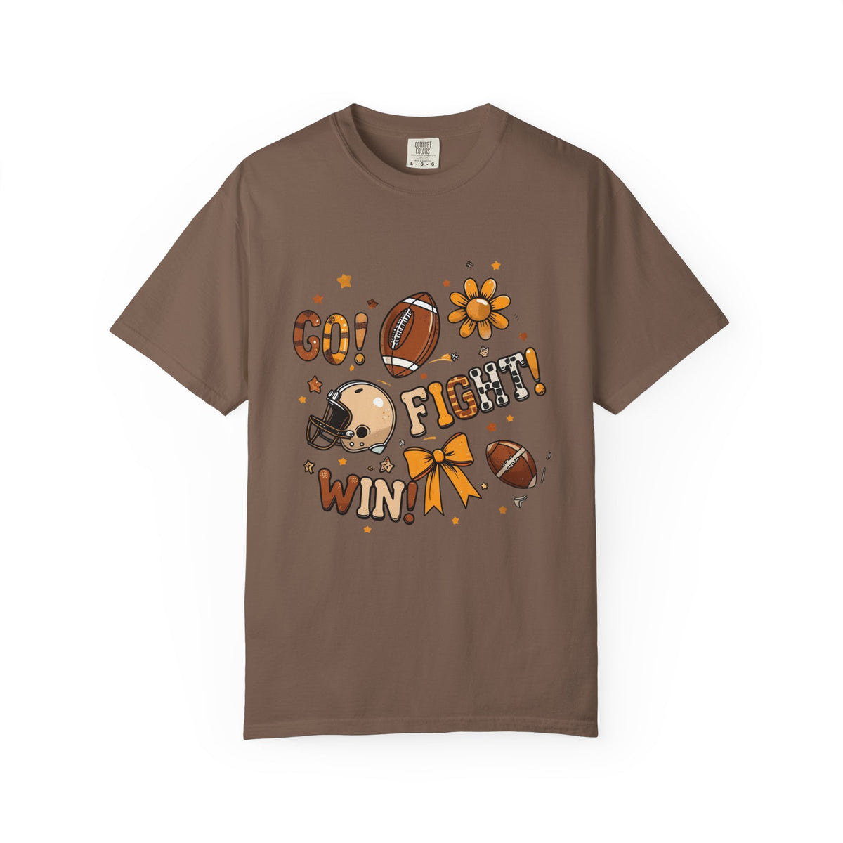 Football Cheerleader Graphic T-Shirt — "Go! Fight! Win!" Game Day Tee