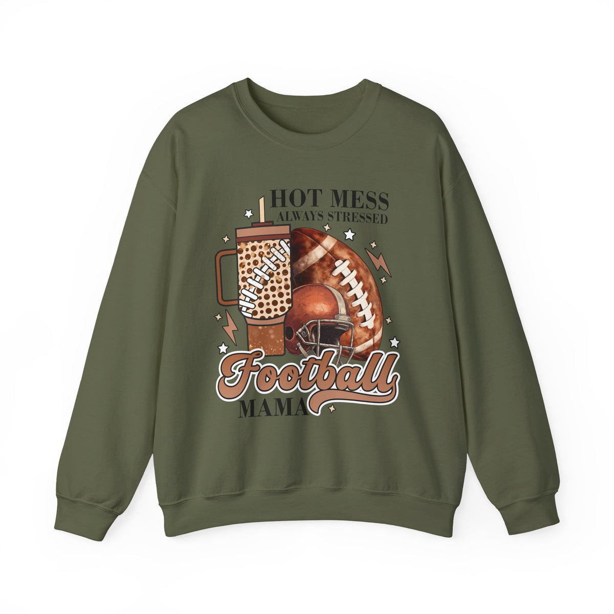 Football Mama Sweatshirt - "Hot Mess Always Stressed" Cozy Game Day Crewneck