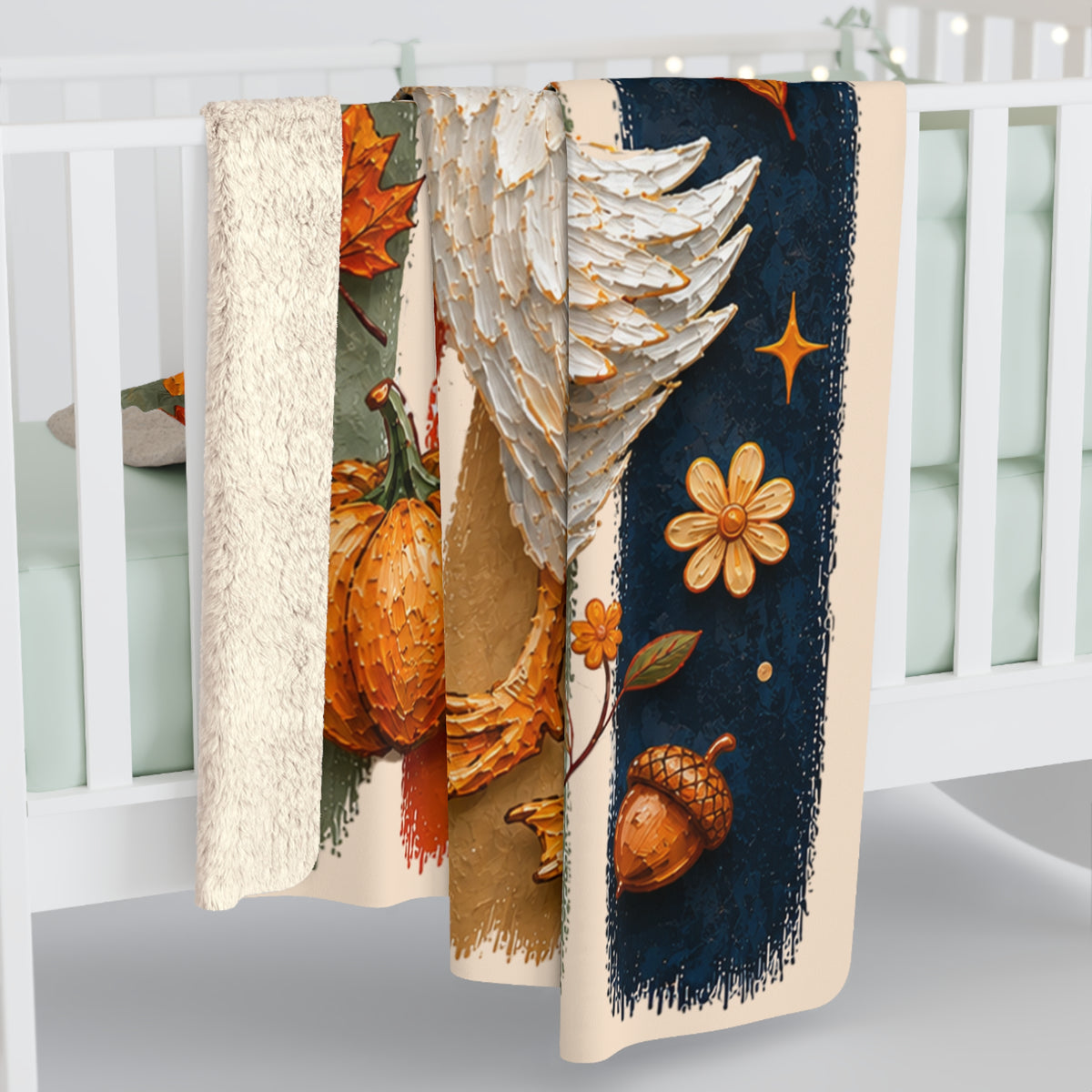 Autumn Goose Sherpa Blanket — Cozy Pumpkin & Leaves Fall Throw