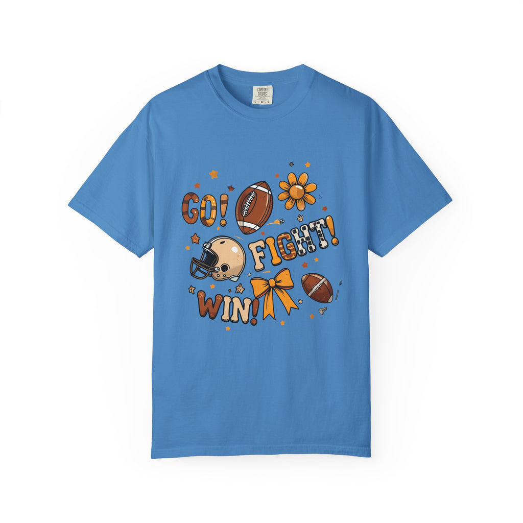 Football Cheerleader Graphic T-Shirt — "Go! Fight! Win!" Game Day Tee