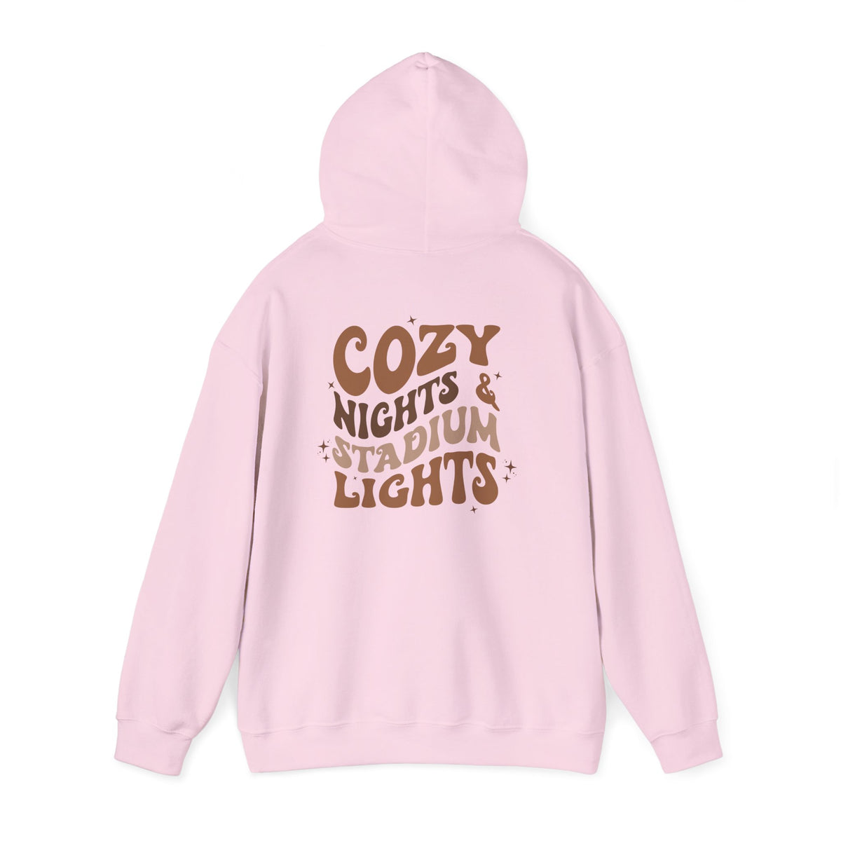 Cozy Nights & Stadium Lights Hoodie — Retro Brown Graphic Pullover