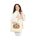 Autumn Floral Pumpkin Tote Bag — Fall Harvest Canvas Shopping Tote