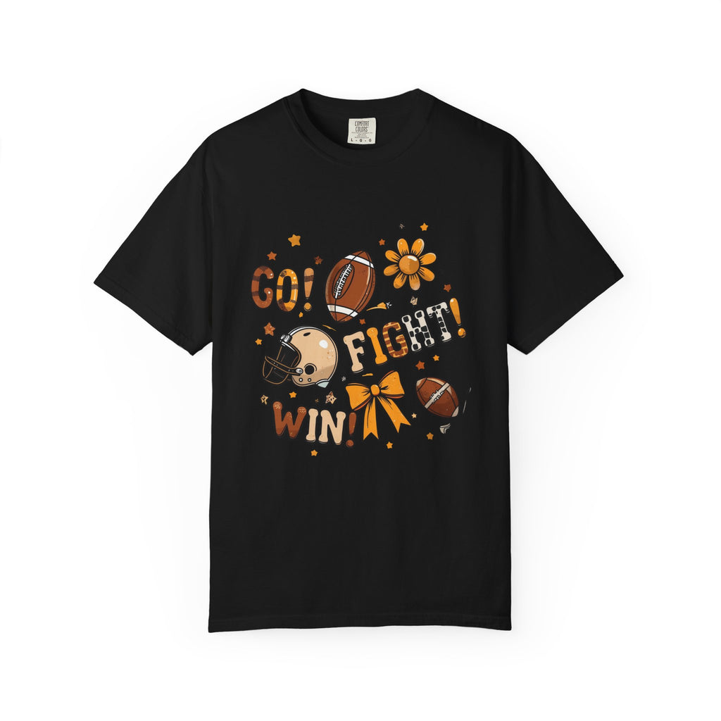 Football Cheerleader Graphic T-Shirt — "Go! Fight! Win!" Game Day Tee