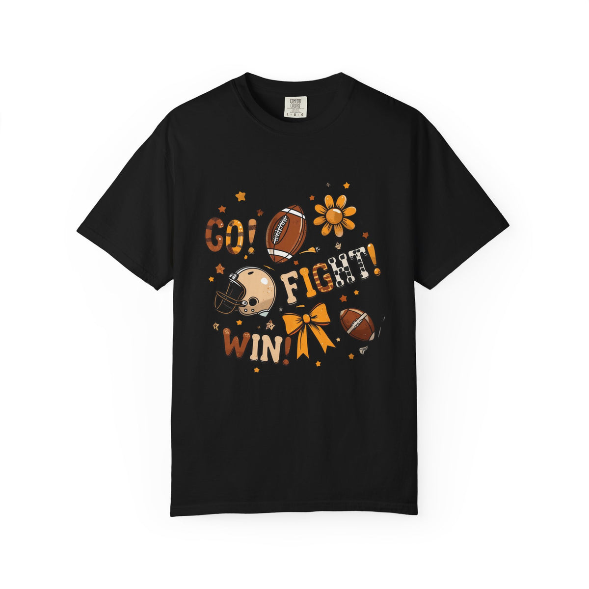 Football Cheerleader Graphic T-Shirt — "Go! Fight! Win!" Game Day Tee