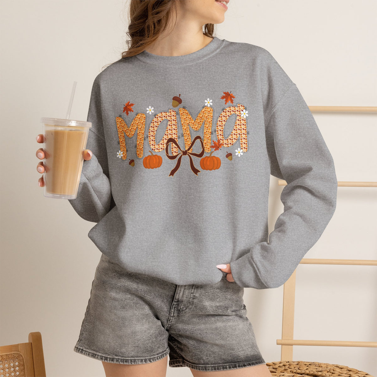 Mama Fall Sweatshirt — Autumn Pumpkins & Leaves Crewneck