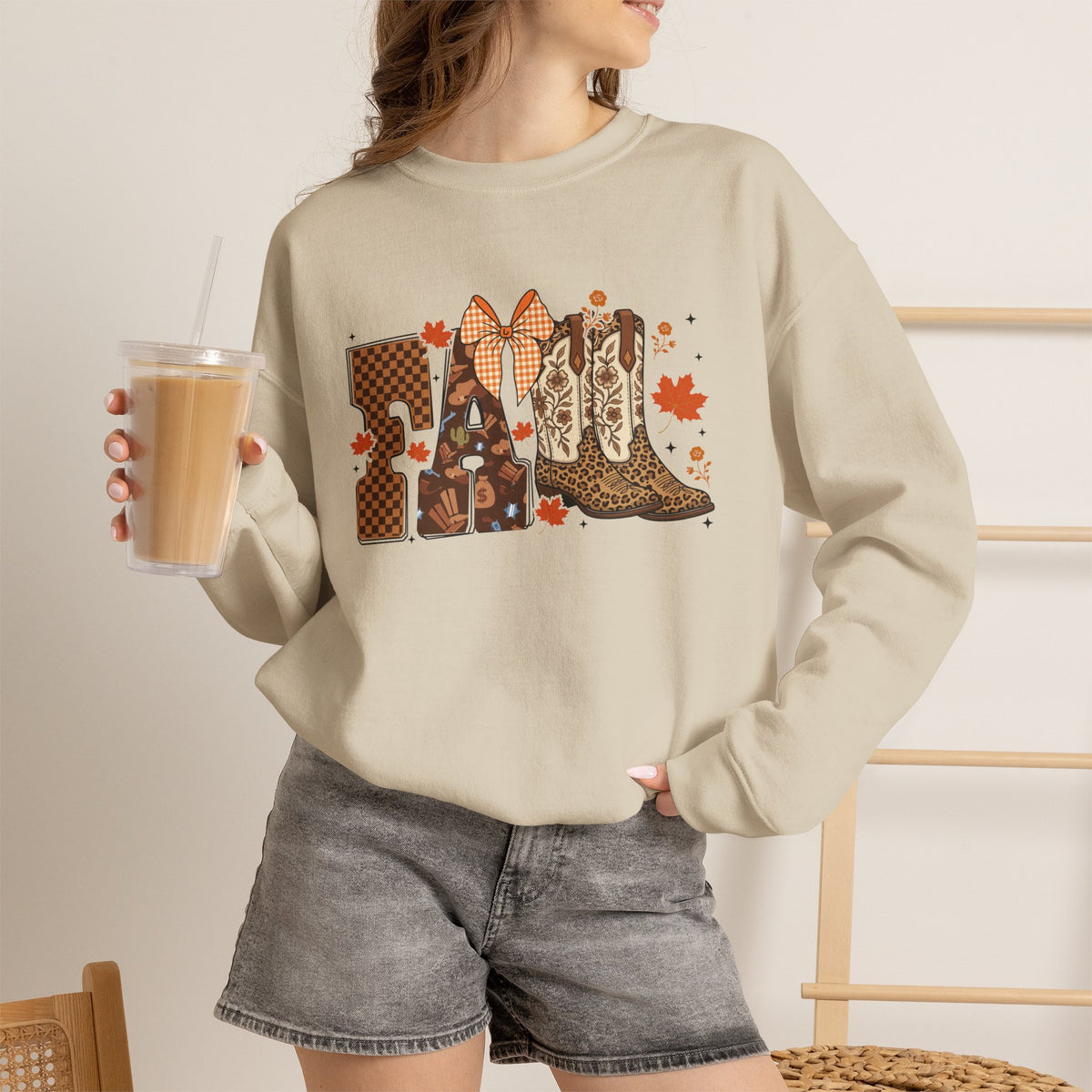 Cowgirl Boots Fall Crewneck Sweatshirt — Western Autumn Graphic