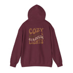 Cozy Nights & Stadium Lights Hoodie — Retro Brown Graphic Pullover