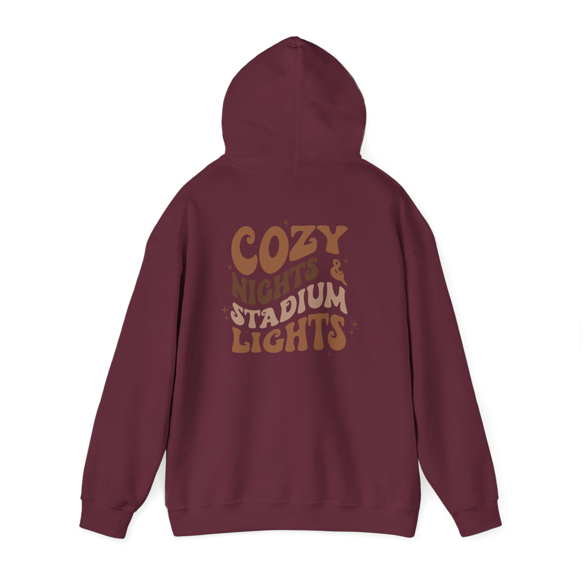 Cozy Nights & Stadium Lights Hoodie — Retro Brown Graphic Pullover