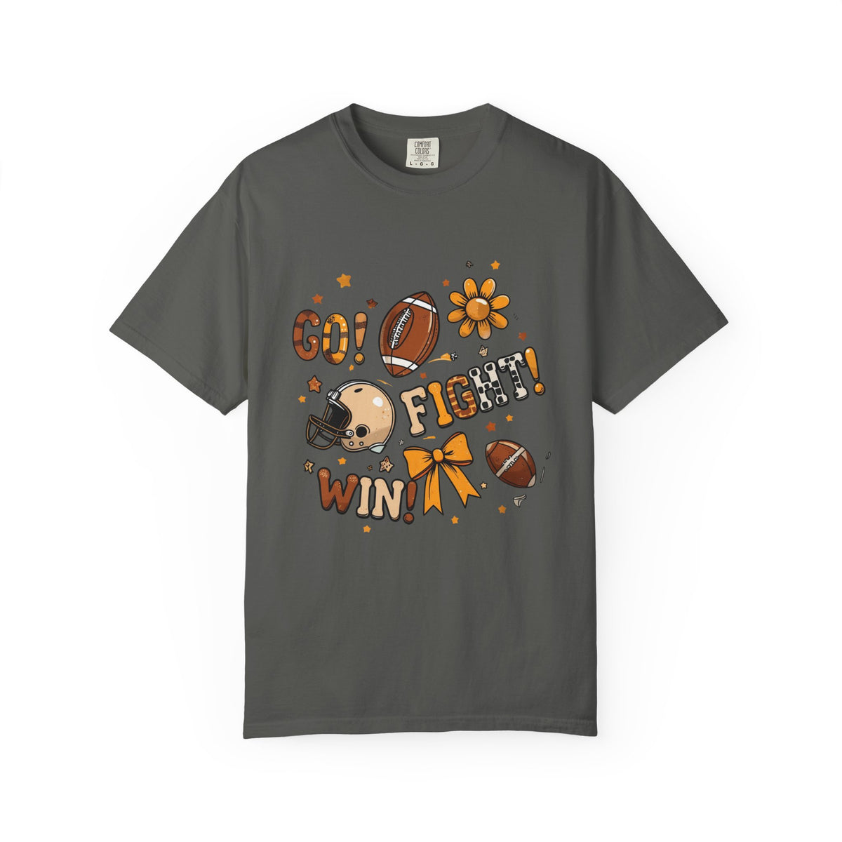 Football Cheerleader Graphic T-Shirt — "Go! Fight! Win!" Game Day Tee