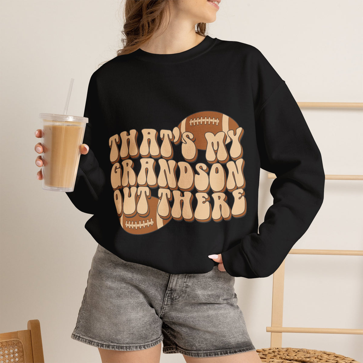 Grandson Football Crewneck Sweatshirt — "That’s My Grandson Out There" Retro Design