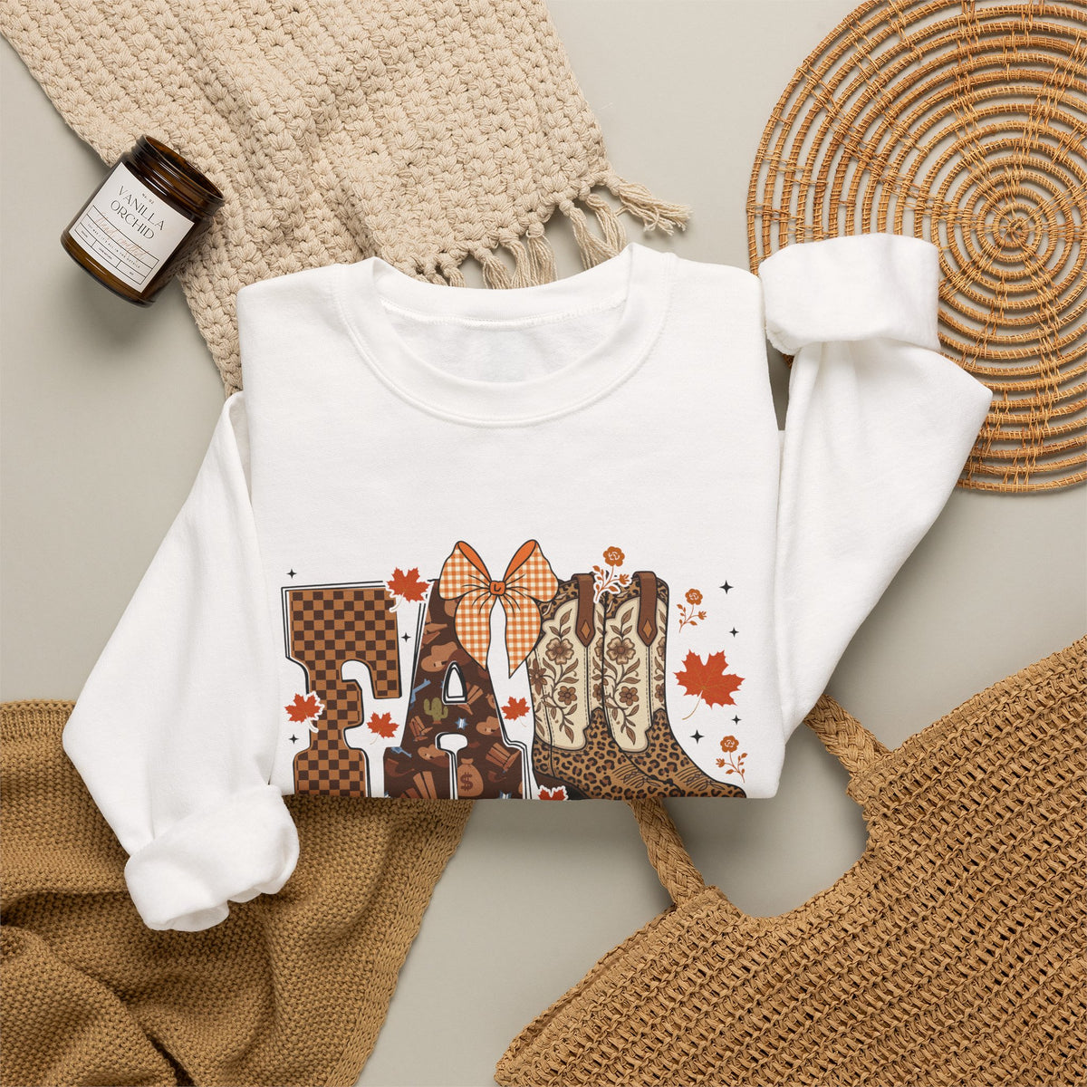 Cowgirl Boots Fall Crewneck Sweatshirt — Western Autumn Graphic