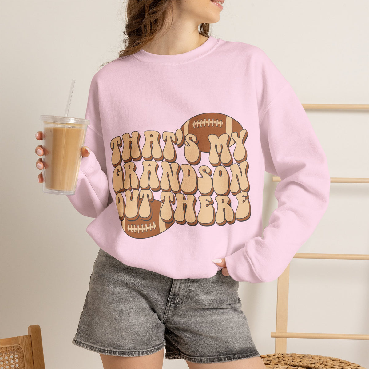 Grandson Football Crewneck Sweatshirt — "That’s My Grandson Out There" Retro Design