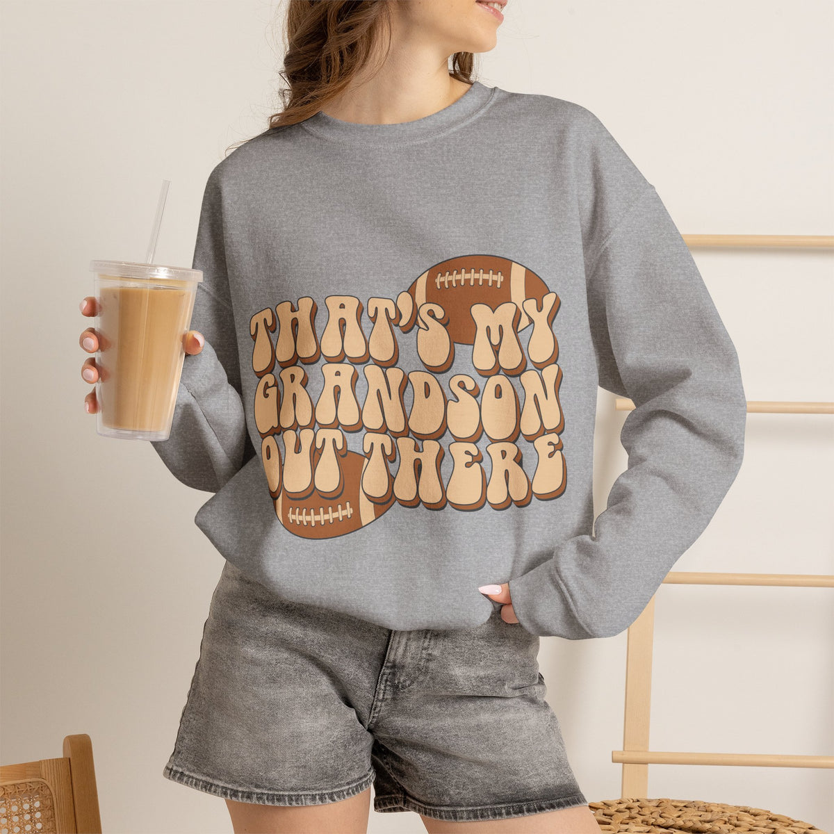 Grandson Football Crewneck Sweatshirt — "That’s My Grandson Out There" Retro Design