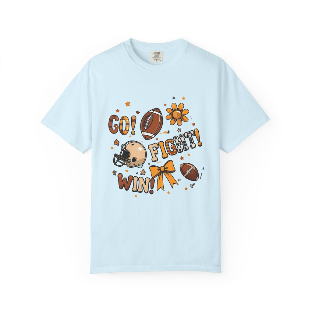 Football Cheerleader Graphic T-Shirt — "Go! Fight! Win!" Game Day Tee