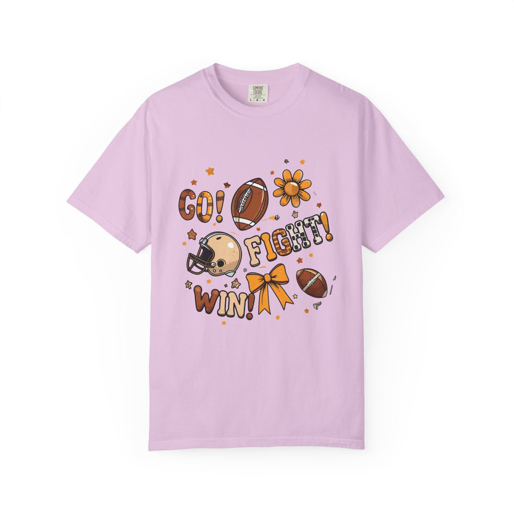Football Cheerleader Graphic T-Shirt — "Go! Fight! Win!" Game Day Tee