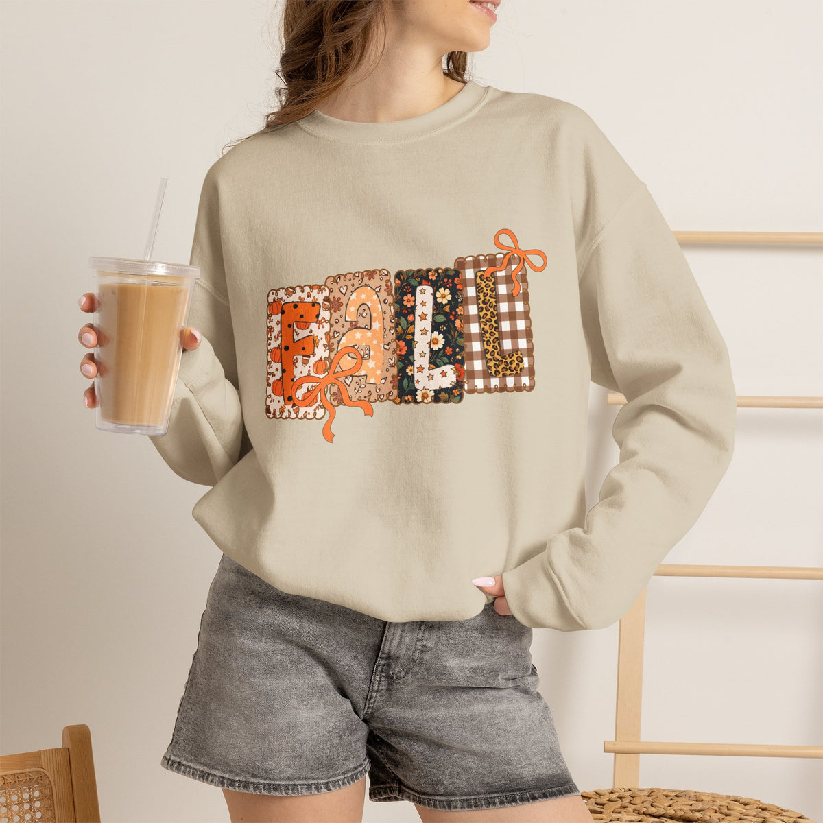 Crewneck Sweatshirt - Cozy Patchwork 'Fall Vibes' Floral Plaid Design