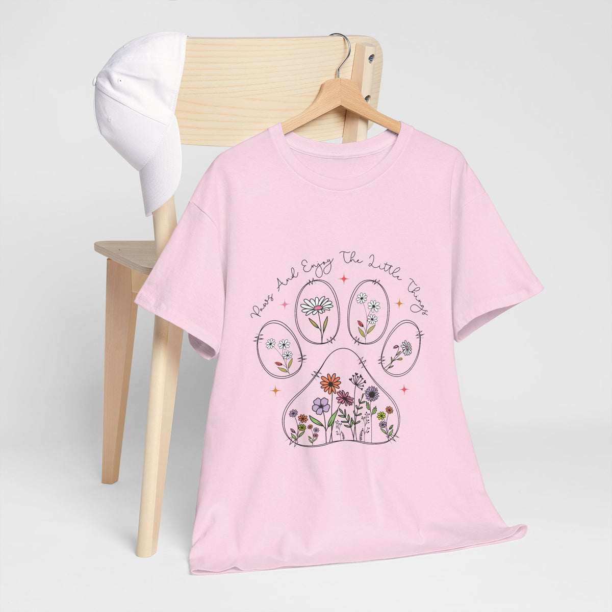 Floral Paw Print Tee — "Pause and Enjoy the Little Things" Cotton Shirt