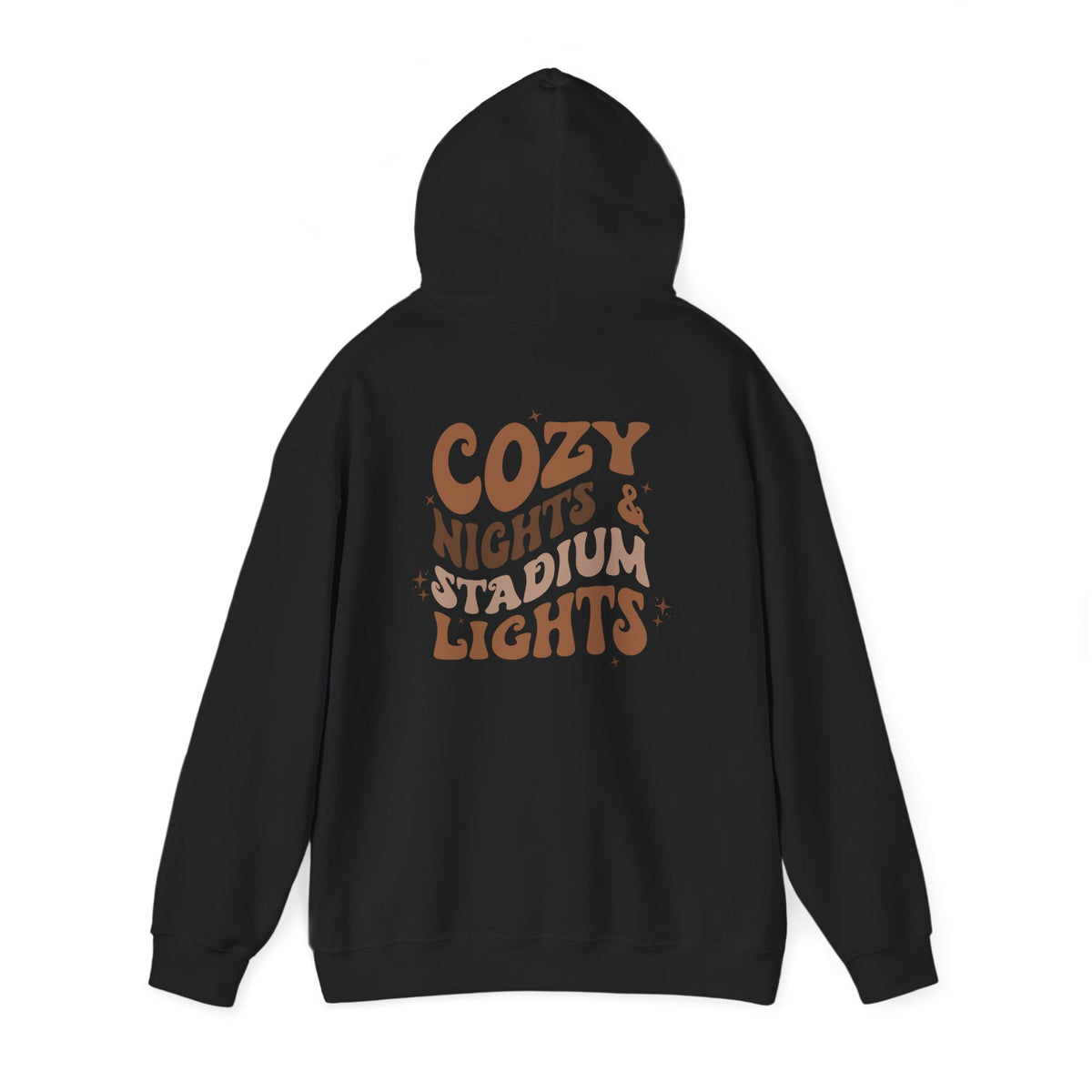 Cozy Nights & Stadium Lights Hoodie — Retro Brown Graphic Pullover