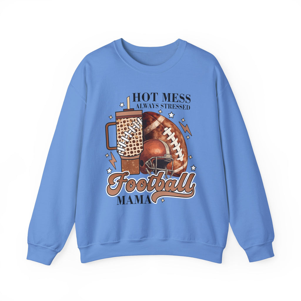 Football Mama Sweatshirt - "Hot Mess Always Stressed" Cozy Game Day Crewneck
