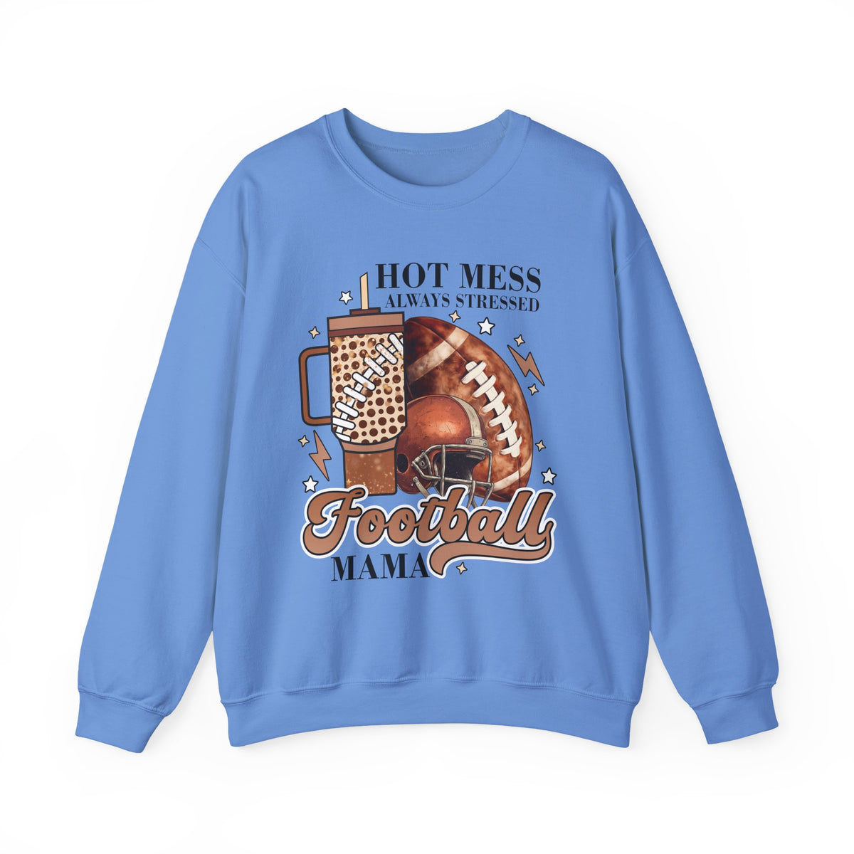 Football Mama Sweatshirt - "Hot Mess Always Stressed" Cozy Game Day Crewneck