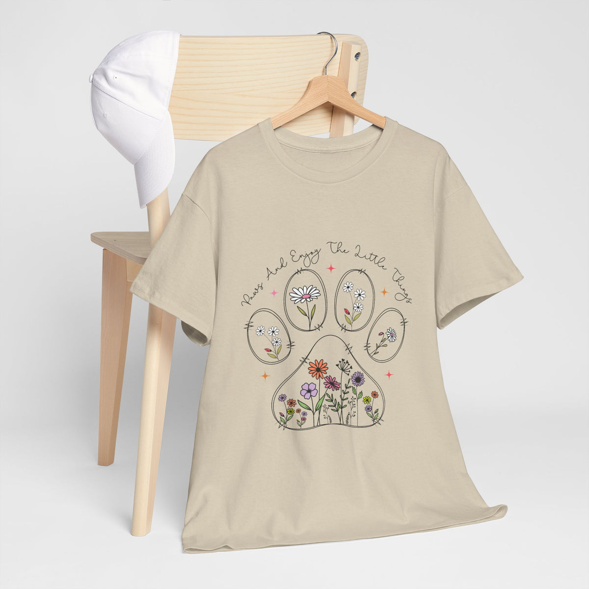 Floral Paw Print Tee — "Pause and Enjoy the Little Things" Cotton Shirt