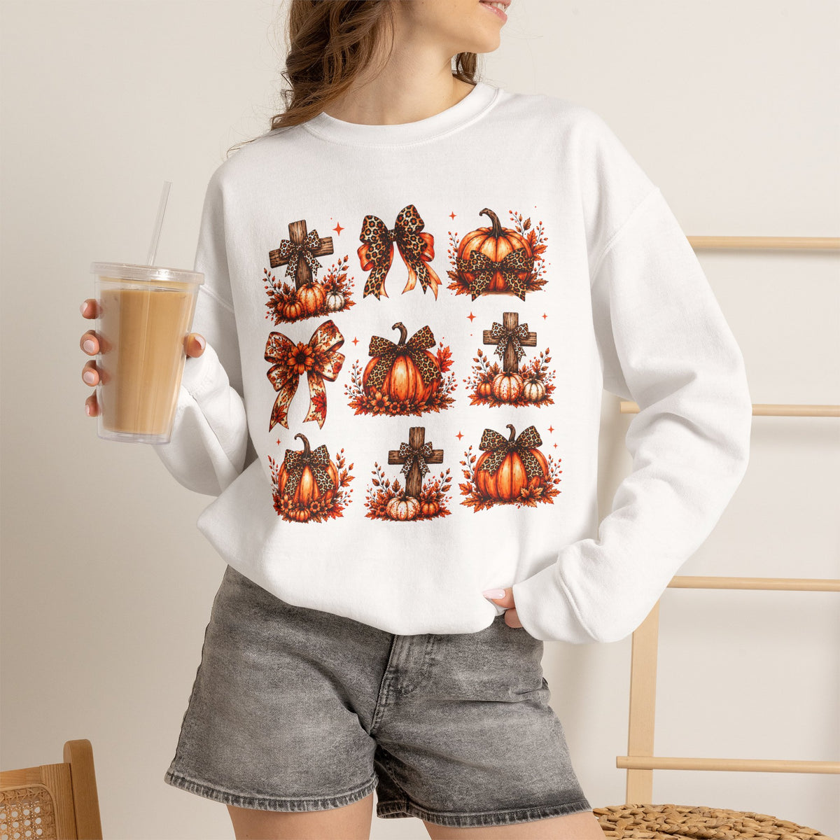 Autumn Pumpkin & Cross Crewneck Sweatshirt