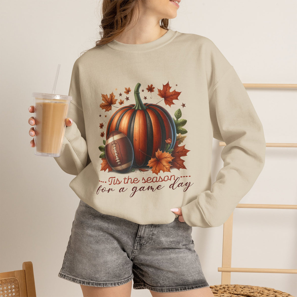 Crewneck Sweatshirt - Autumn Pumpkin Football 'Tis the Season for a Game Day