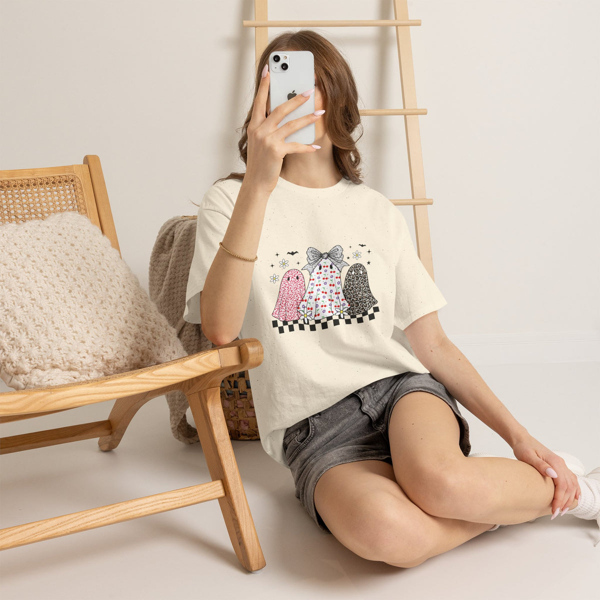 Ghost Friends Tee — Cute Patterned Halloween Ghosts with Bow