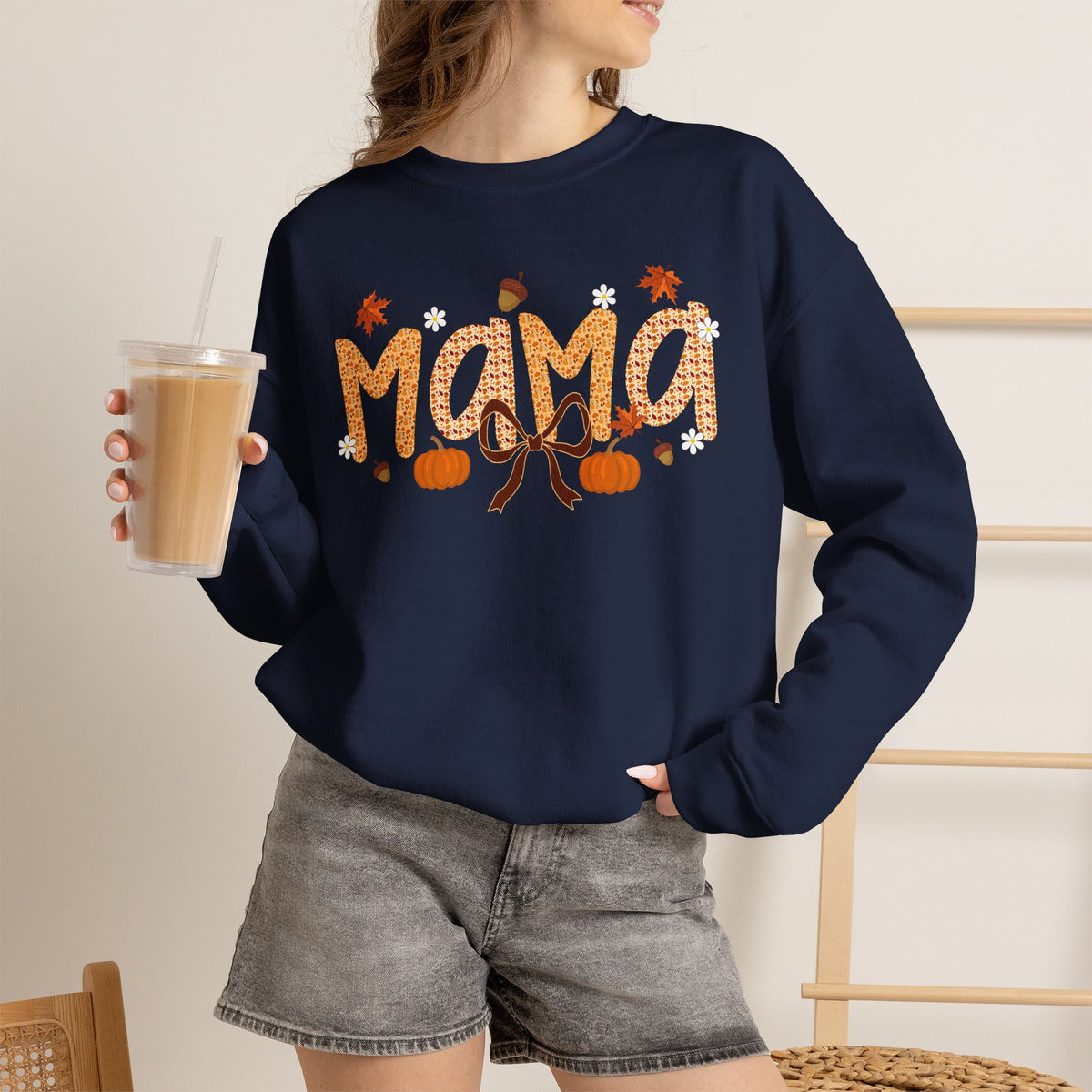 Mama Fall Sweatshirt — Autumn Pumpkins & Leaves Crewneck