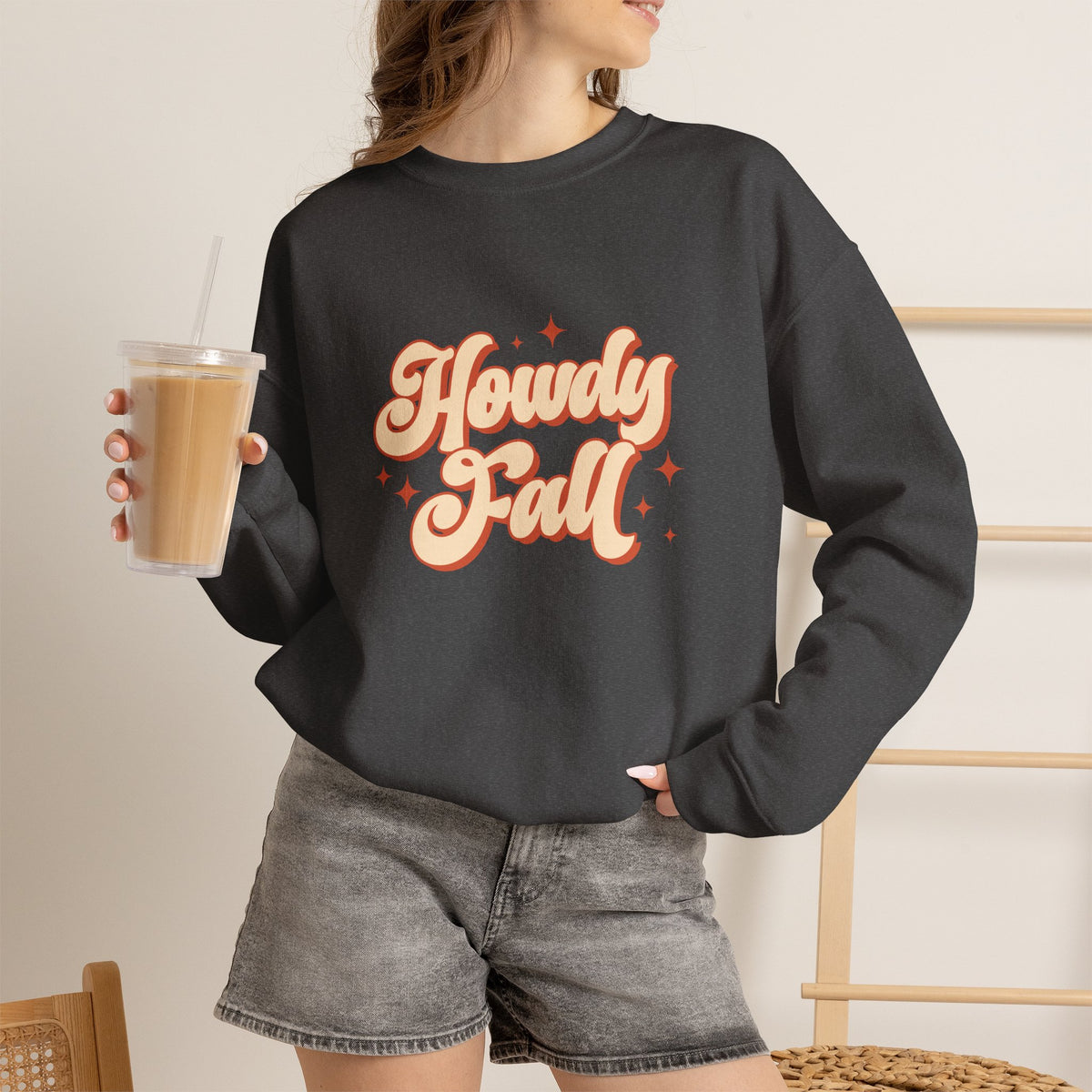 Howdy Fall Crewneck Sweatshirt — Retro Pumpkin Spice Autumn Pullover