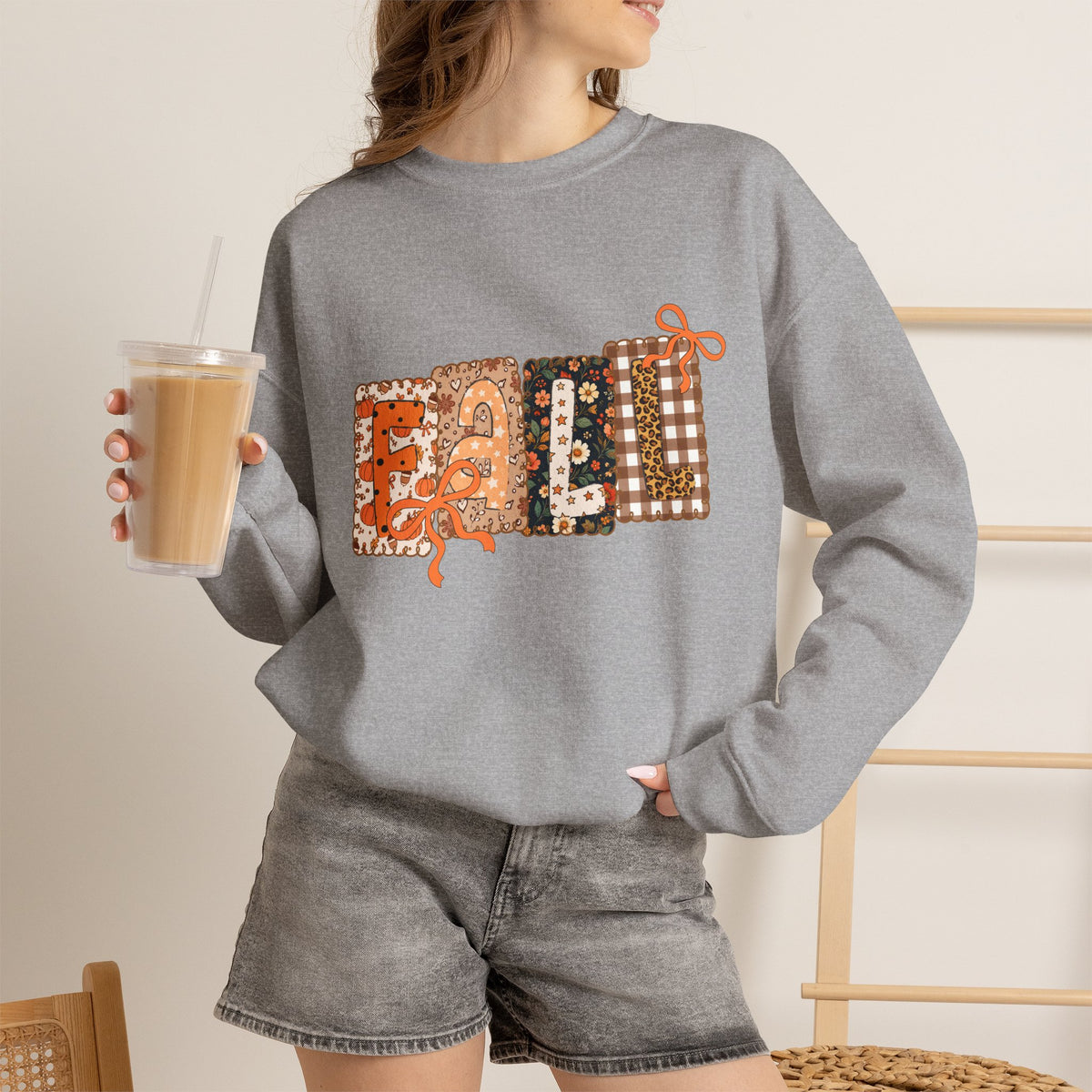 Crewneck Sweatshirt - Cozy Patchwork 'Fall Vibes' Floral Plaid Design
