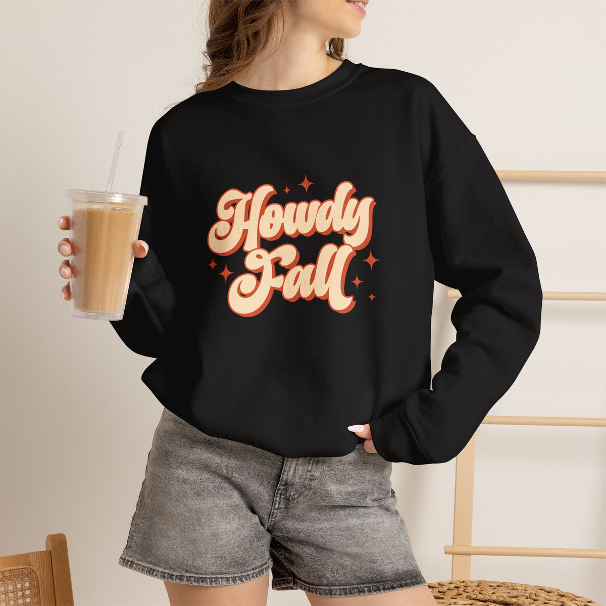 Howdy Fall Crewneck Sweatshirt — Retro Pumpkin Spice Autumn Pullover