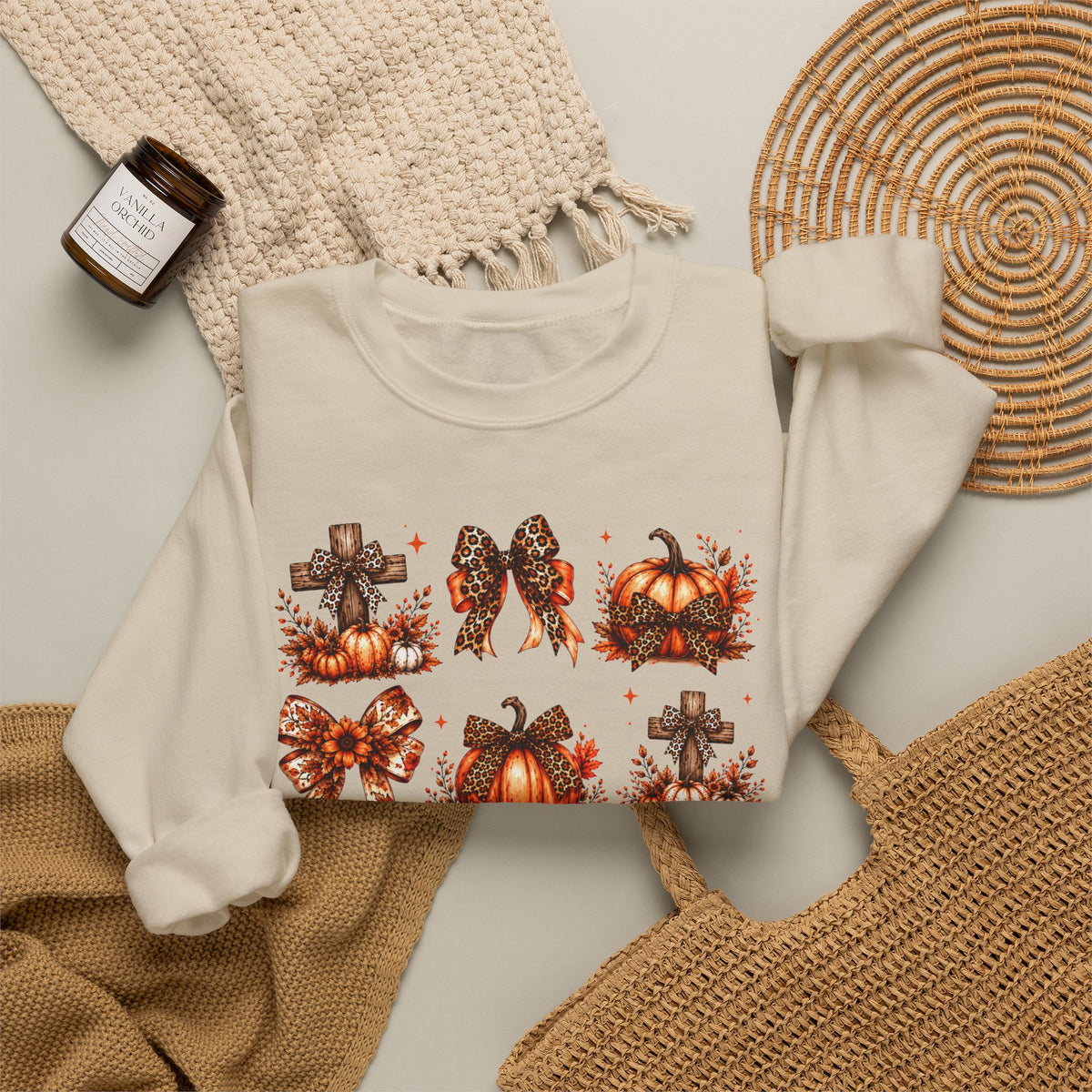 Autumn Pumpkin & Cross Crewneck Sweatshirt