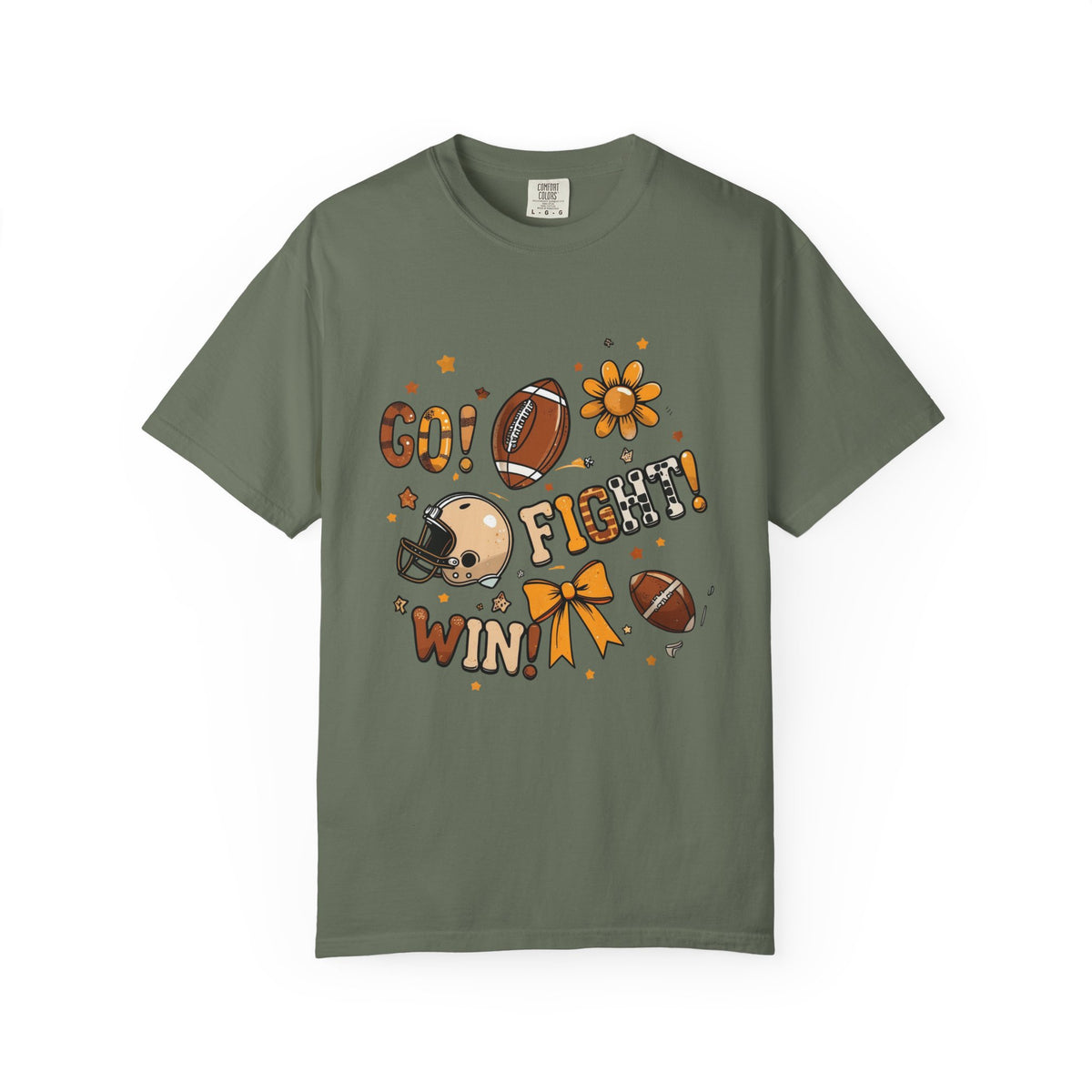Football Cheerleader Graphic T-Shirt — "Go! Fight! Win!" Game Day Tee