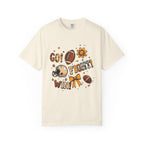 Football Cheerleader Graphic T-Shirt — "Go! Fight! Win!" Game Day Tee