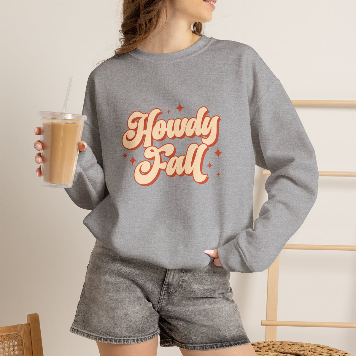 Howdy Fall Crewneck Sweatshirt — Retro Pumpkin Spice Autumn Pullover
