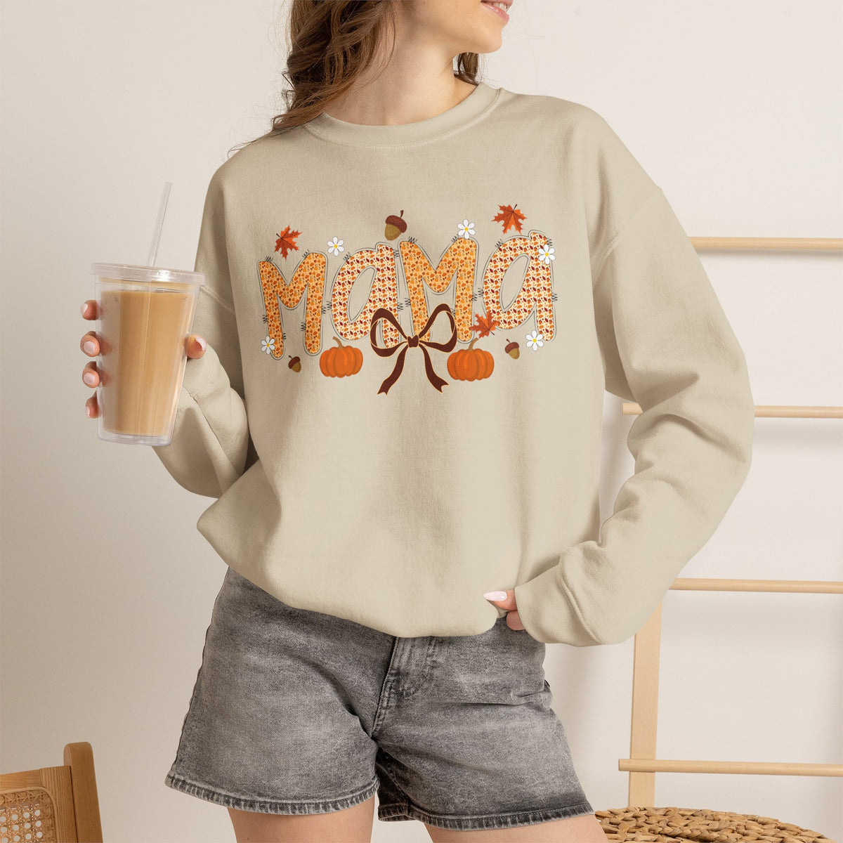 Mama Fall Sweatshirt — Autumn Pumpkins & Leaves Crewneck