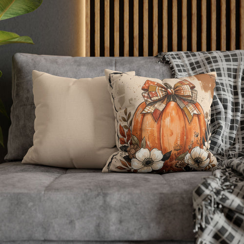Autumn Pumpkin Pillowcase — Fall Plaid Bow Decorative Cushion Cover