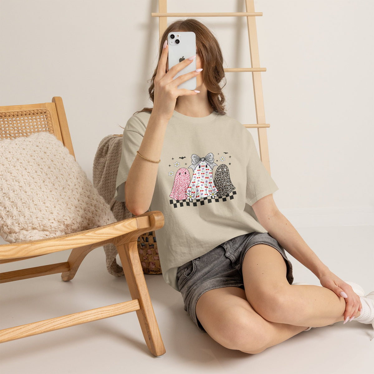Ghost Friends Tee — Cute Patterned Halloween Ghosts with Bow