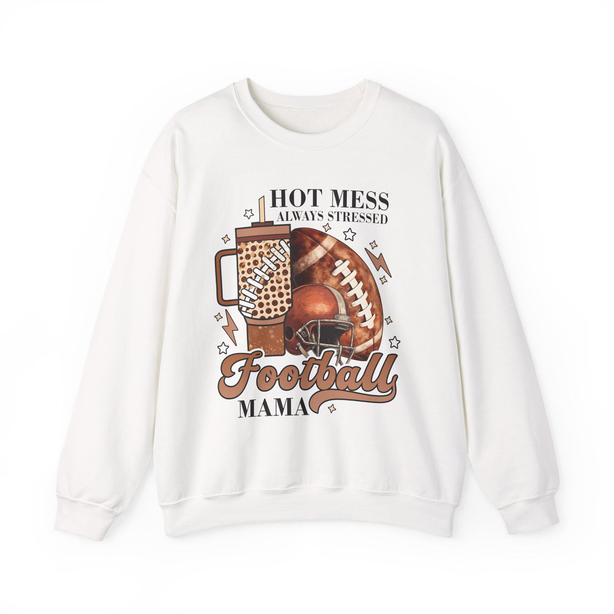 Football Mama Sweatshirt - "Hot Mess Always Stressed" Cozy Game Day Crewneck
