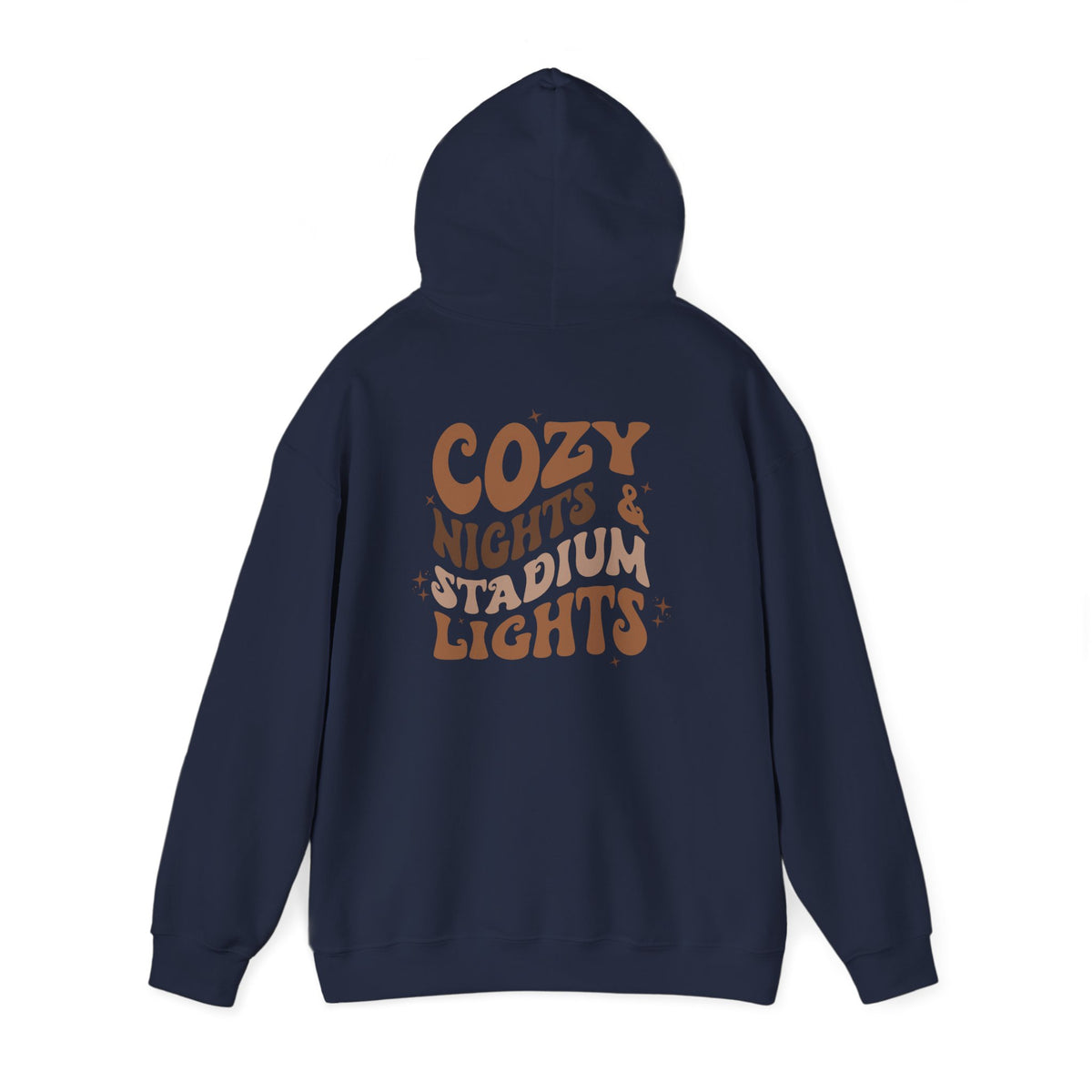 Cozy Nights & Stadium Lights Hoodie — Retro Brown Graphic Pullover