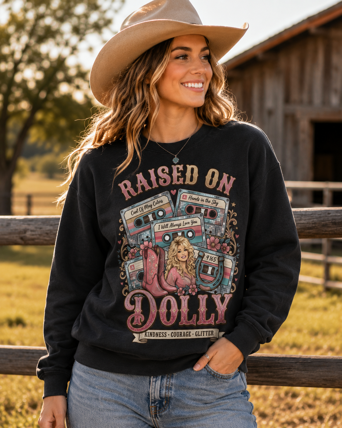 Sweatshirt — 'Raised on Dolly' Retro Country Music Crewneck